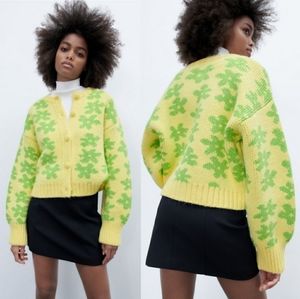 ZARA Floral Jacquard Knit Cardigan